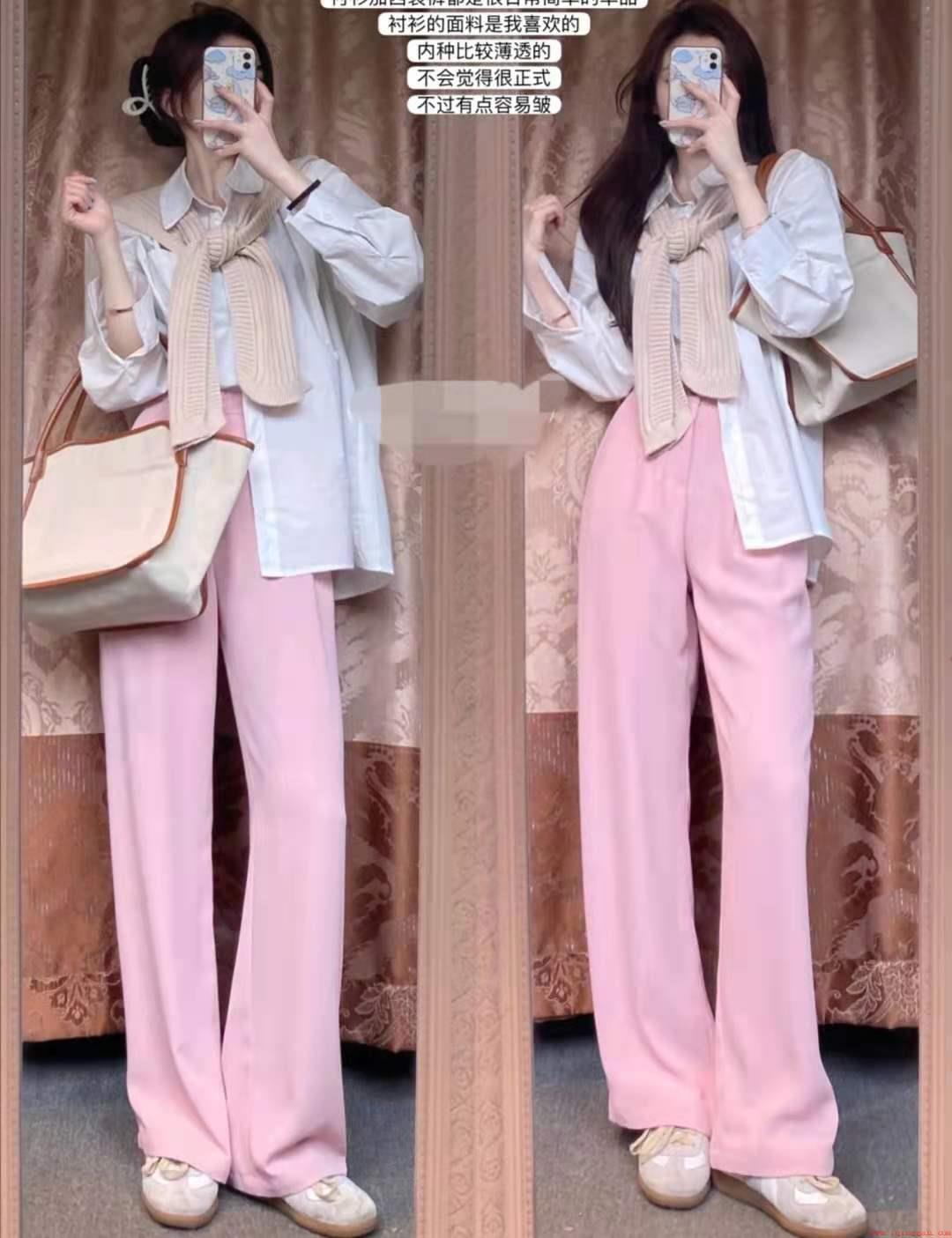 粉红色裤子配什么颜色上衣图片