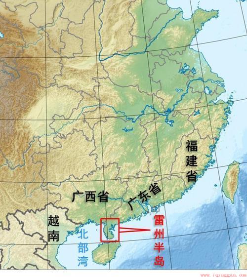 雷州半岛位于广东省西南部
