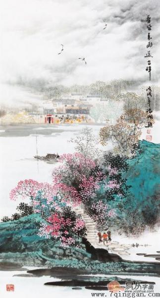 玄关墙装饰画一幅山水画让整个墙面格外有生机